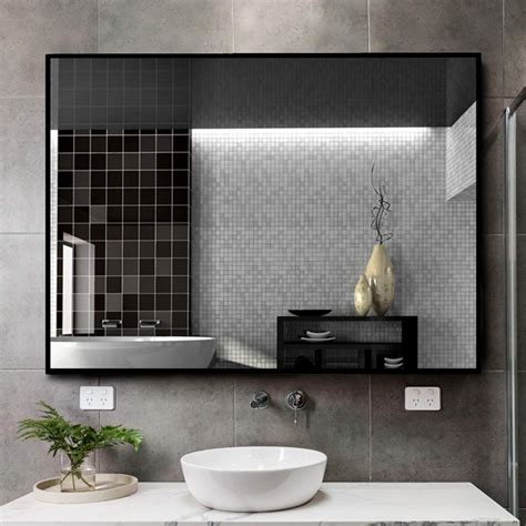 modern black bathroom mirror|More.